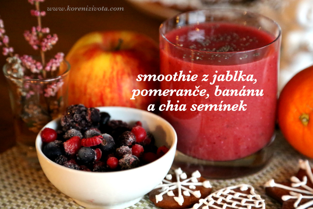 Smoothie z jablka, pomeranče, banánu a chia semínek