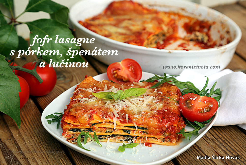 Fofr lasagne z pórku, špenátu a lučiny