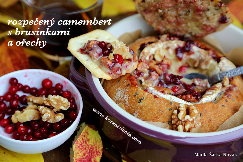 Rozpečený camembert s brusinkami a ořechy