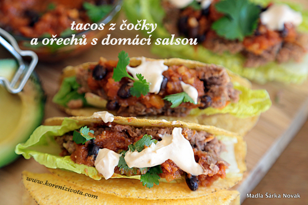 Tacos z čočky a ořechů s domácí salsou