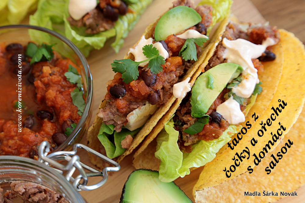 Tacos z čočky a ořechů s domácí salsou