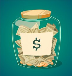 Saving money jar. Vector illustration.